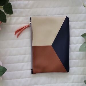 IPSY Brown, Beige and Navy Color Block Empty Cosmetic Bag